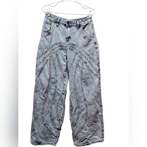 Fashion Nova Y2K Acid Wash Panel Wide Leg Jeans Size 9 Streetwear Denim